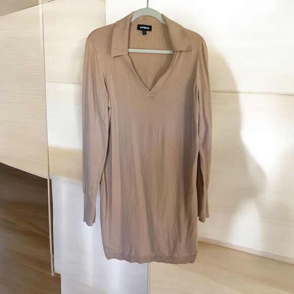 Express Tan Long‎ Tunic Sweater Dress - Size Medium - Picture 1 of 7